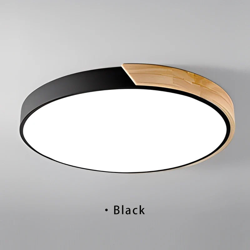 Japandi Led Ceiling Light Nordic Wood Modern Soft Glow Diffuser Black - Tophatter Daily Deals