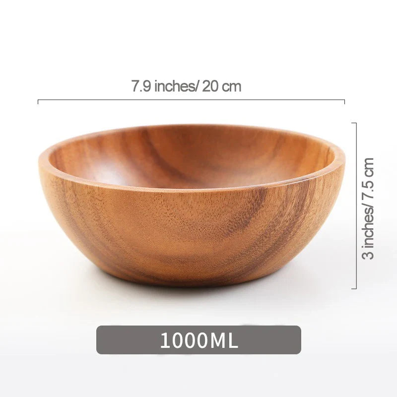 Acacia Wooden Bowl Japanese Style Salad Bowl Ramadan 1000ml - Tophatter Daily Deals