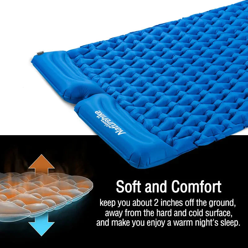 Double Air Mattress Inflatable Sleeping Pad Blue Camping & Hiking - Tophatter Daily Deals
