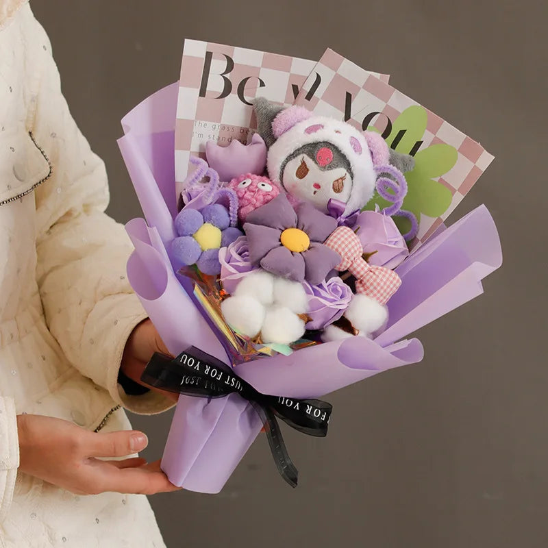 Sanrio Kuromi Cinnamoroll PomPom Purin Plush Bouquet Purple Flowers - Tophatter Daily Deals