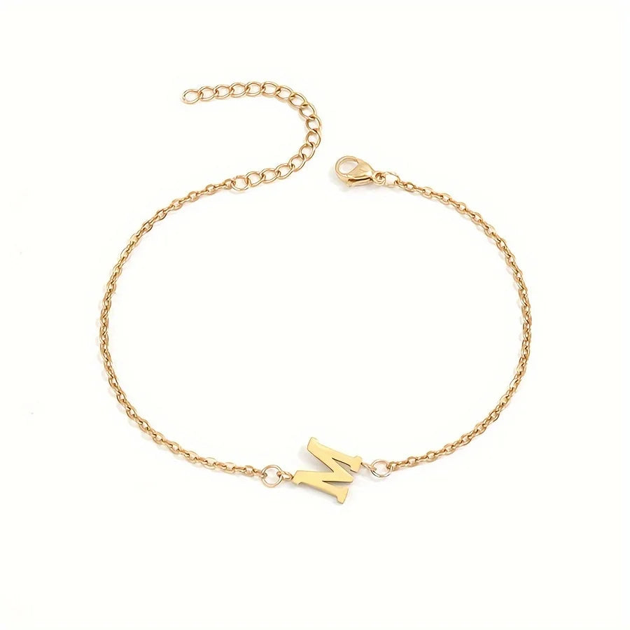 Initial Letter Bead Bracelet Thin Chain Minimalist Elegant M - Tophatter Daily Deals