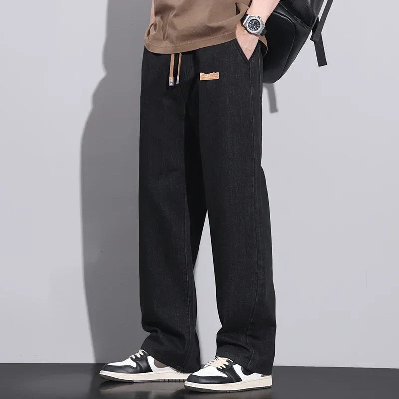 Stretchy Men Wide Leg Jeans - Drawstring Waist, Denim - Tophatter Daily Deals