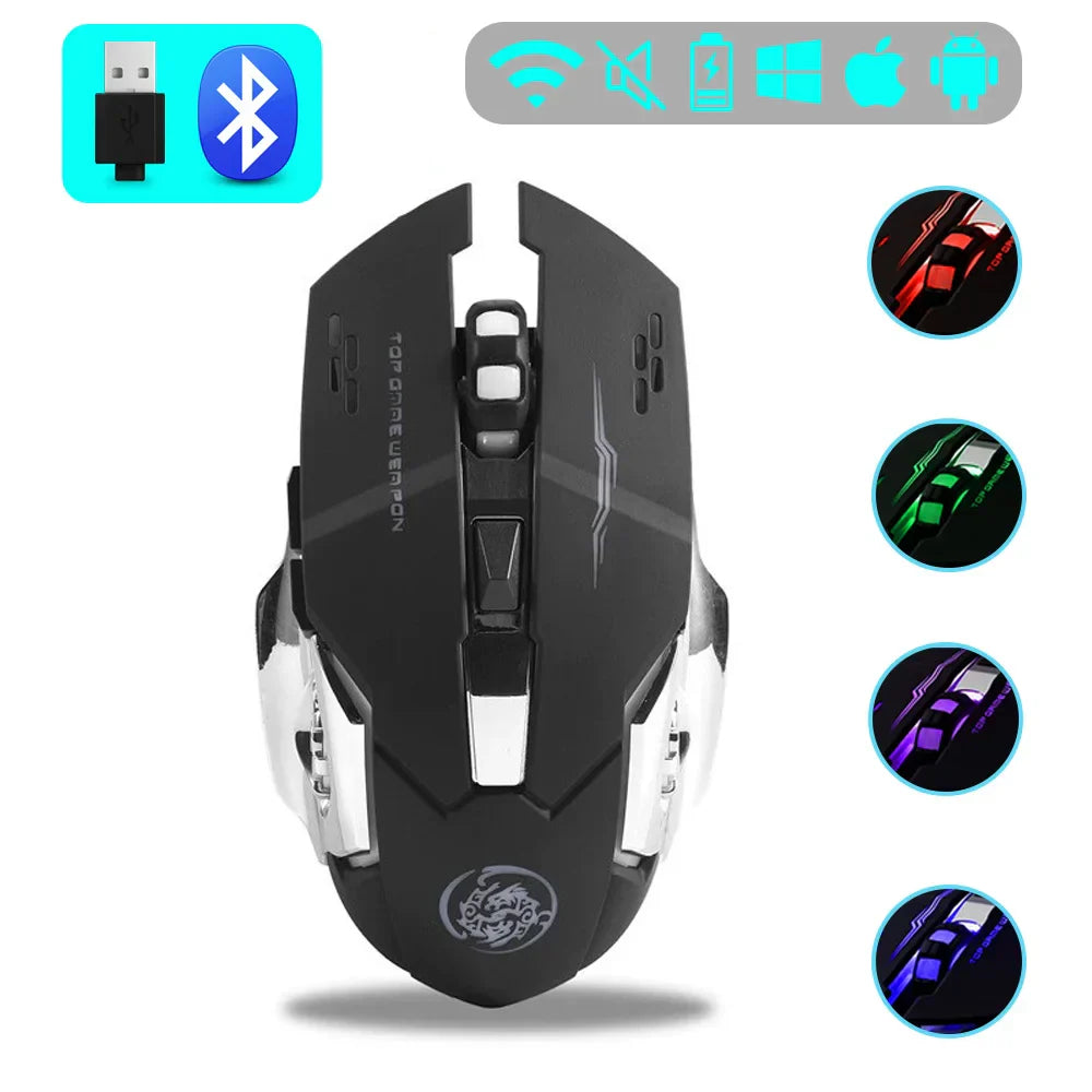Wireless Gaming Mouse Rechargeable Silent RGB Backlight black Bluetooth - Tophatter Daily Deals