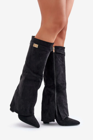 Supportive Women’s Knee-High Boots - Pointed Toe, Suede Black - Leather - Tophatter Daily Deals
