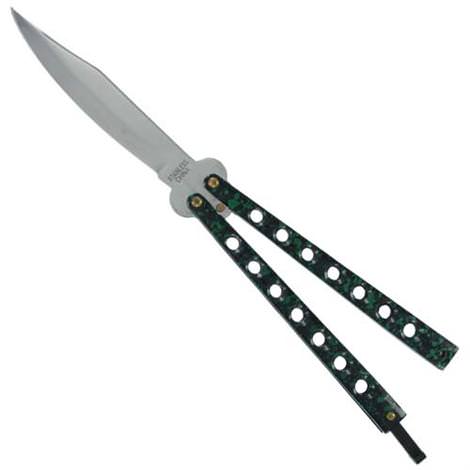 Scimitar Style Green Spotted Butterfly Knife - Tophatter's Army Products & Self Defense Collectible Weapons - Tophatter Daily Deals