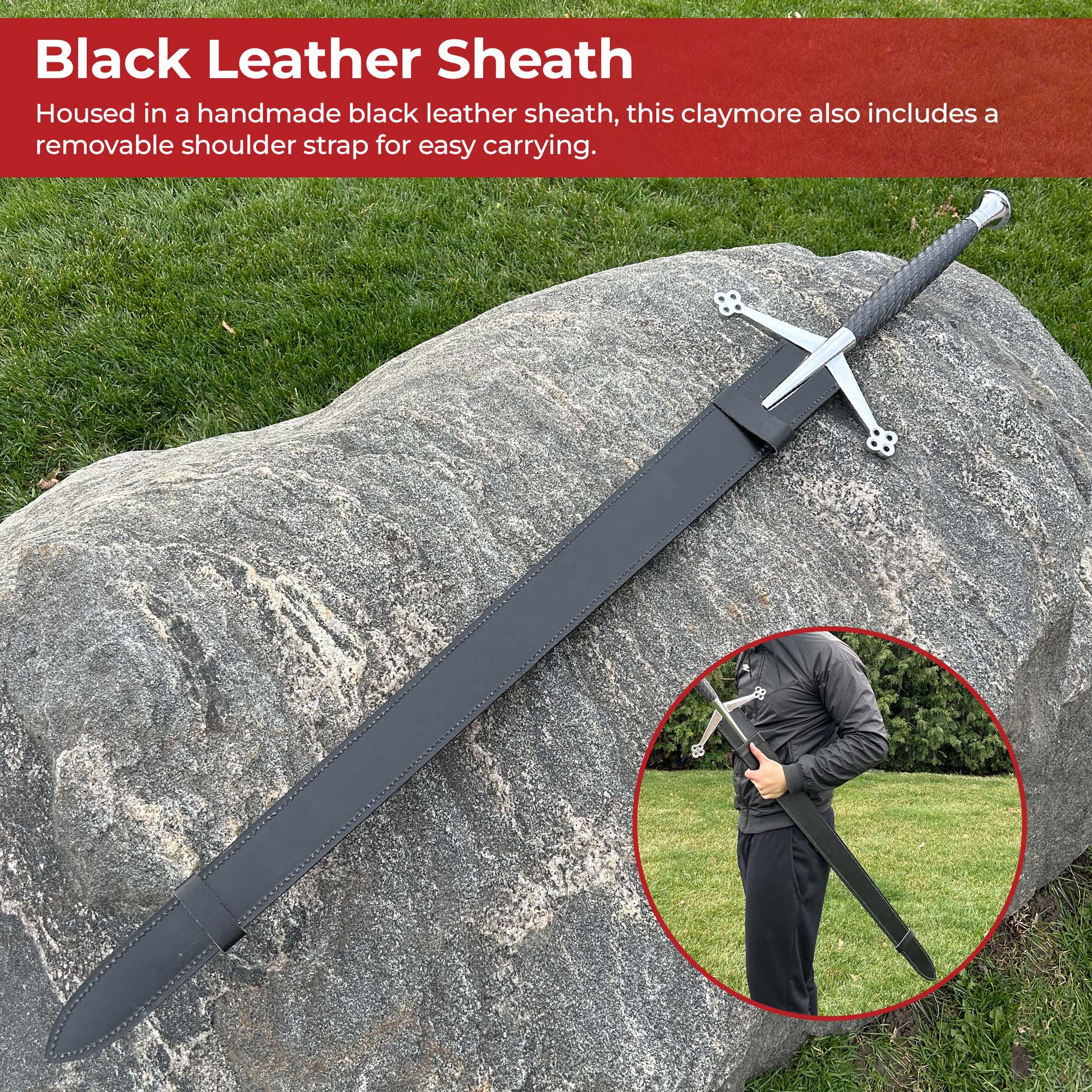 Scottish Highlands Clansman Great Claymore Sword with Leather Sheath Swords - Tophatter Daily Deals