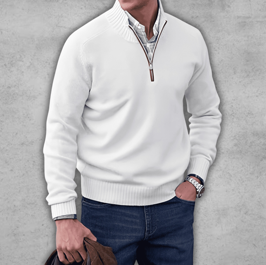 Soft Classic Mens Quarter Zip Sweater - Ribbed Cotton White - Tophatter Daily Deals