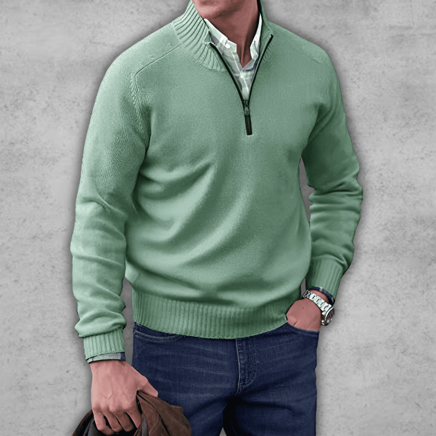 Soft Classic Mens Quarter Zip Sweater - Ribbed Cotton Green - Tophatter Daily Deals