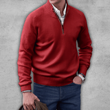 Soft Classic Mens Quarter Zip Sweater - Ribbed Cotton Red - Tophatter Daily Deals