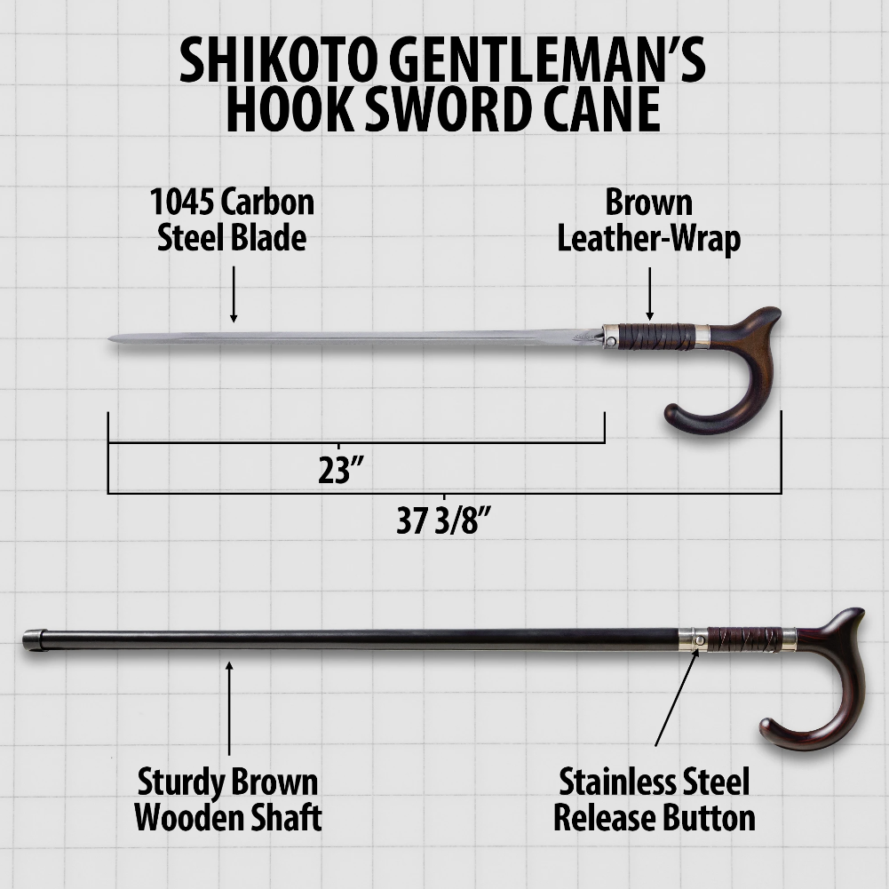 Shikoto Gentleman's Hook Sword Cane Sword Canes - Tophatter Daily Deals
