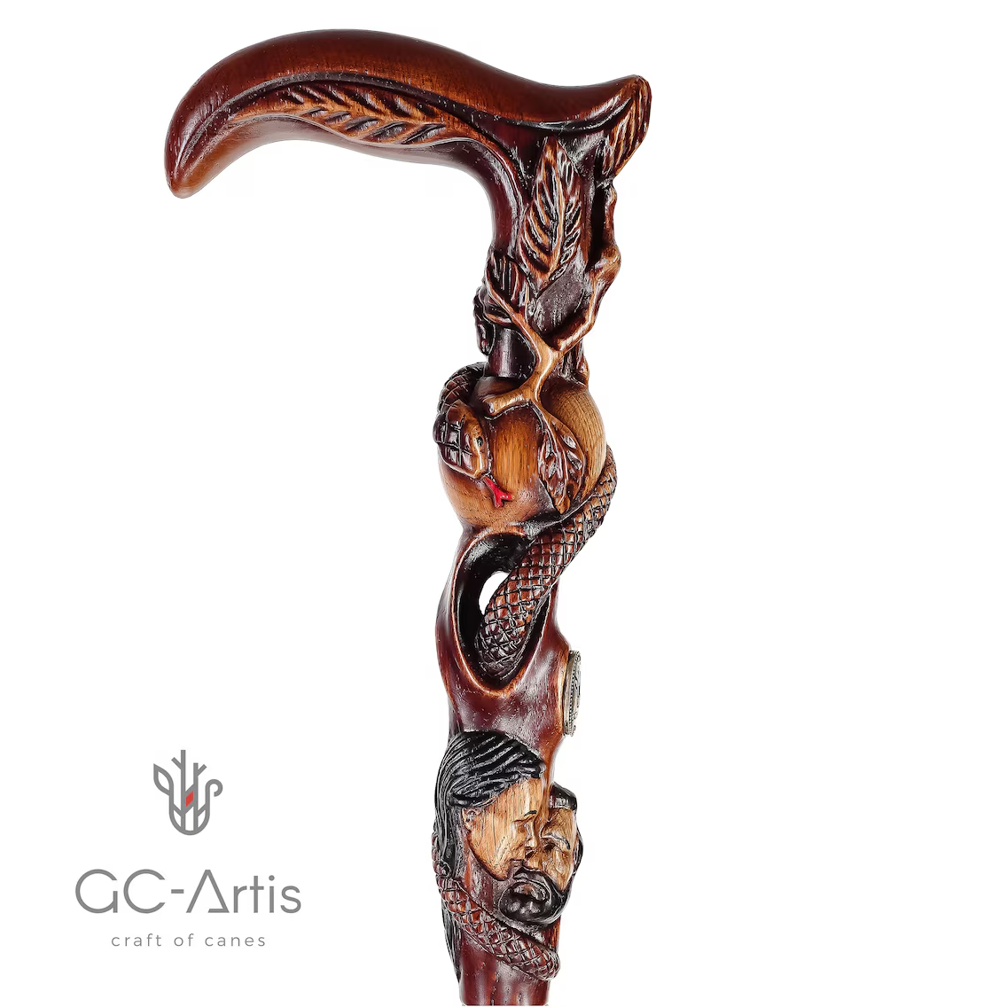 Adam & Eve Carved Wood Cane: Unique Wood Handcarved Artisan Detail Hand Carved Artisan - Tophatter Daily Deals