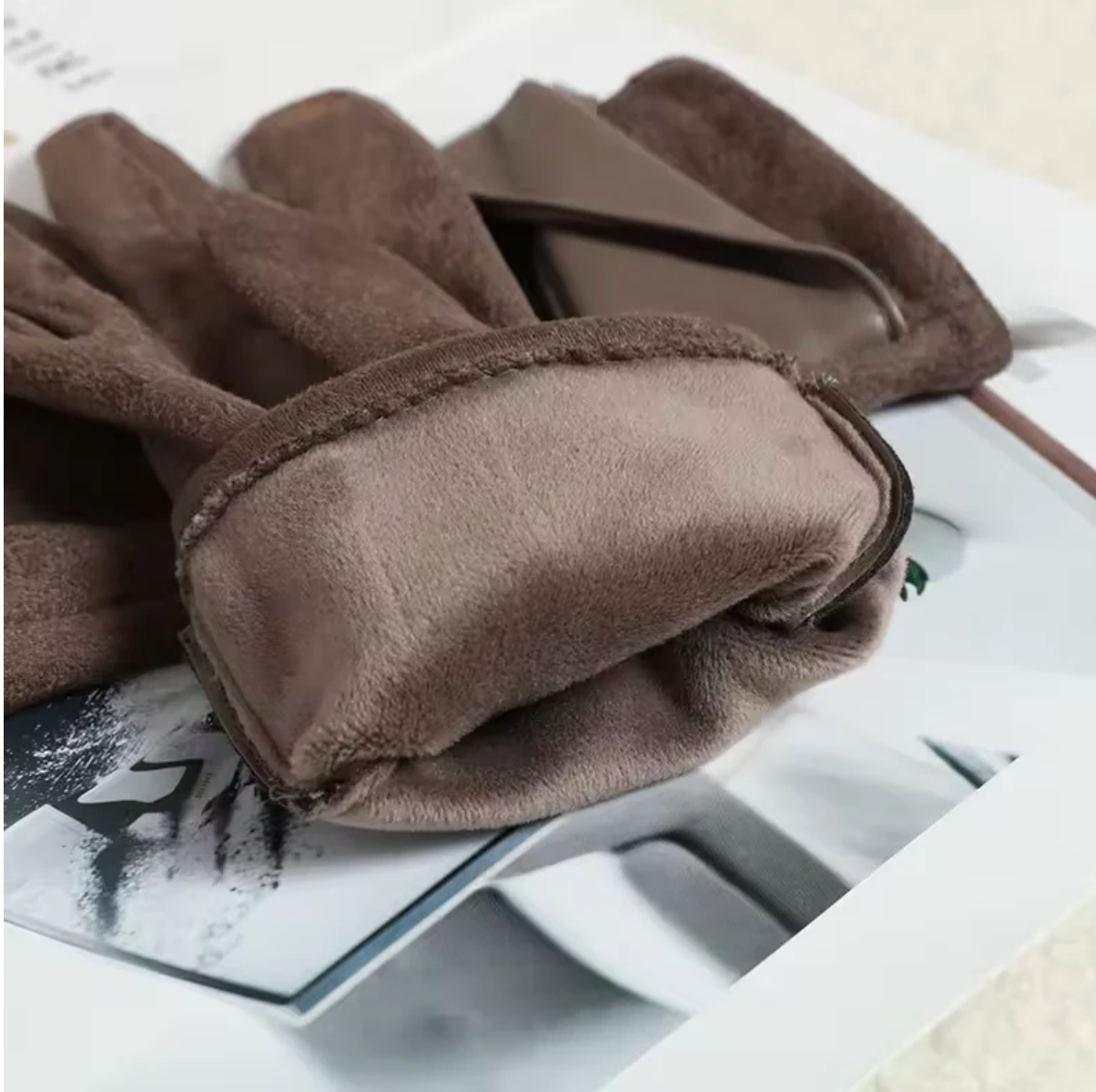 Warm Women's Winter Gloves - Faux Leather Cuff, Fleece - Tophatter Daily Deals