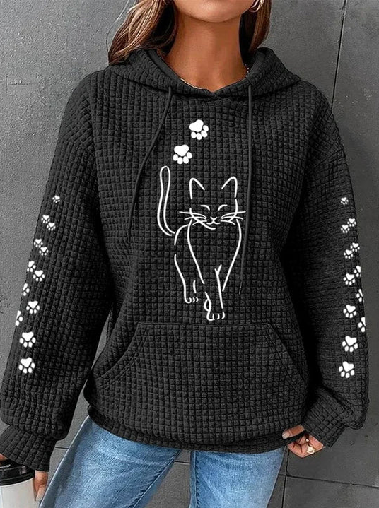 Warm Cozy Women's Hoodie - Oversized Waffle Knit, Casual Black - Tophatter Daily Deals