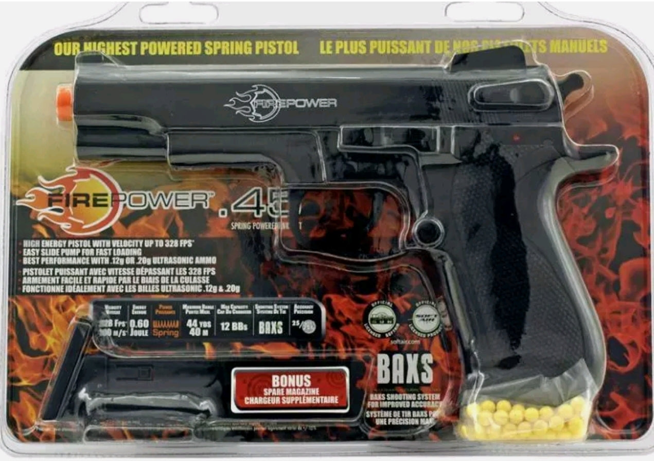 Airsoft Firepower .45 High Powered Spring Pistol Air Soft Gun - Black - Tophatter Daily Deals