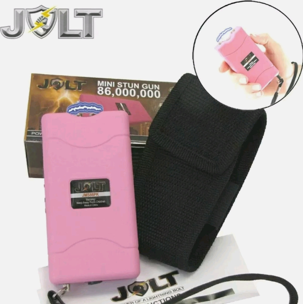 JOLT Mini 56,000,000 Volt STUN GUN w/ LED Light & Holster - Max Strength PINK - Tophatter Daily Deals