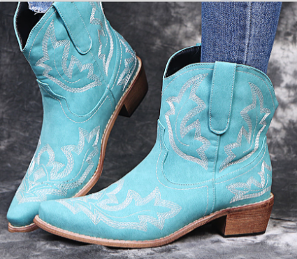 Durable Women's Western Boots - Mid Calf, Leather, Casual Cyan-Green - Tophatter Daily Deals