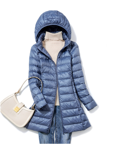 Lightweight Women's Quilted Jacket - Slim Mid Thigh Blue - Tophatter Daily Deals