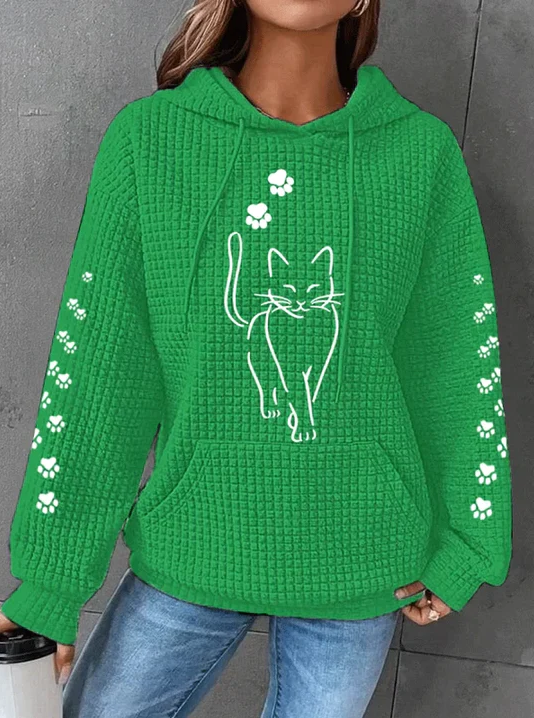 Warm Cozy Women's Hoodie - Oversized Waffle Knit, Casual Green - Tophatter Daily Deals