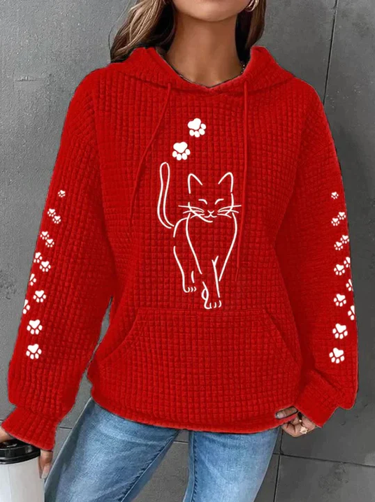 Warm Cozy Women's Hoodie - Oversized Waffle Knit, Casual Red - Tophatter Daily Deals