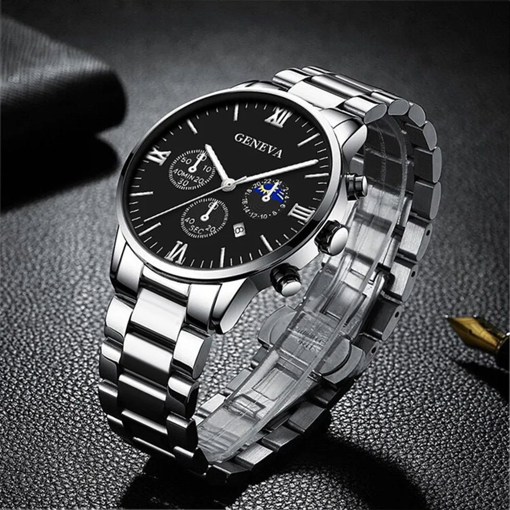 4PCS Men's Stainless Steel Quartz Watch Set (W118-A) Apparel & Accessories > Jewelry > Watches - Tophatter Daily Deals