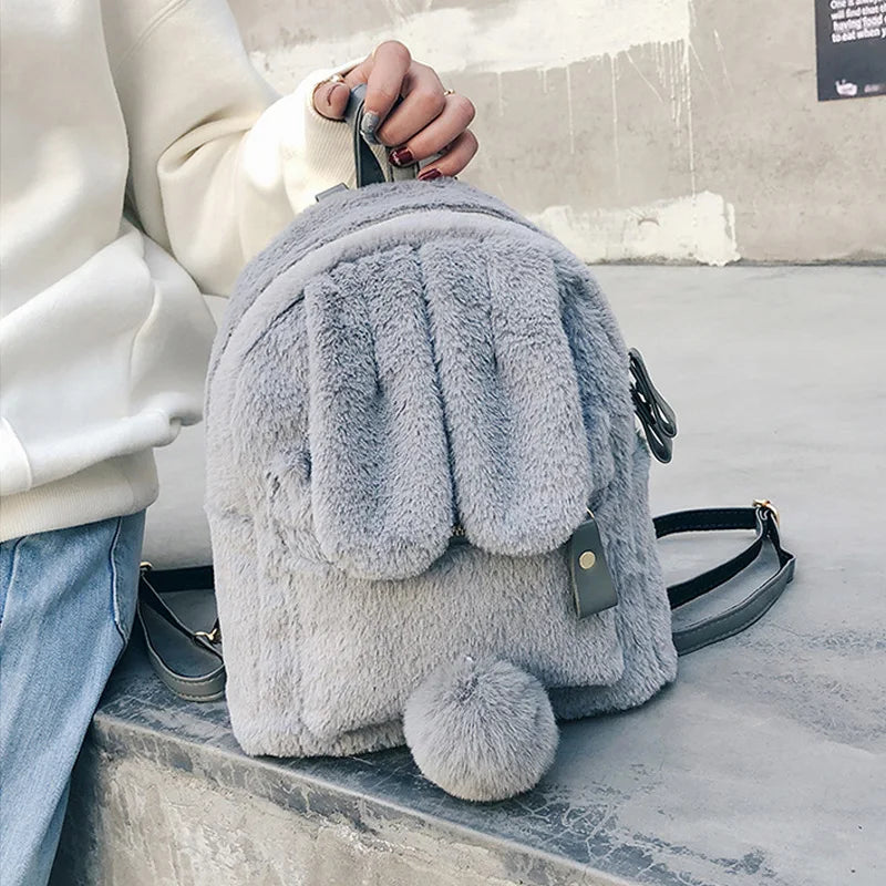 Faux Fur Mini Rabbit Ear Backpack Animals - Tophatter Daily Deals
