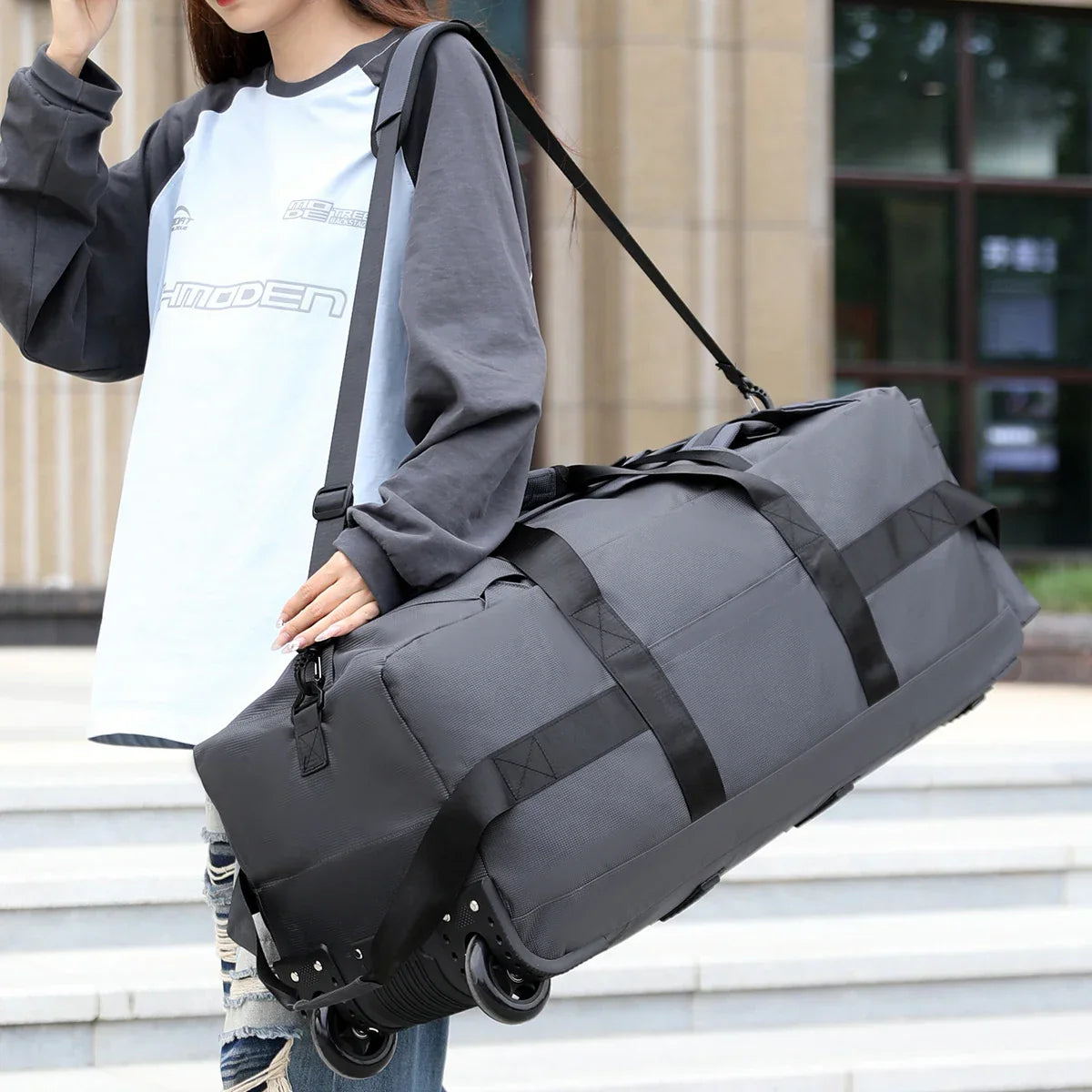 Roller Travel Duffel Bag with Fixed Casters Grey Duffel Bags - Tophatter Daily Deals