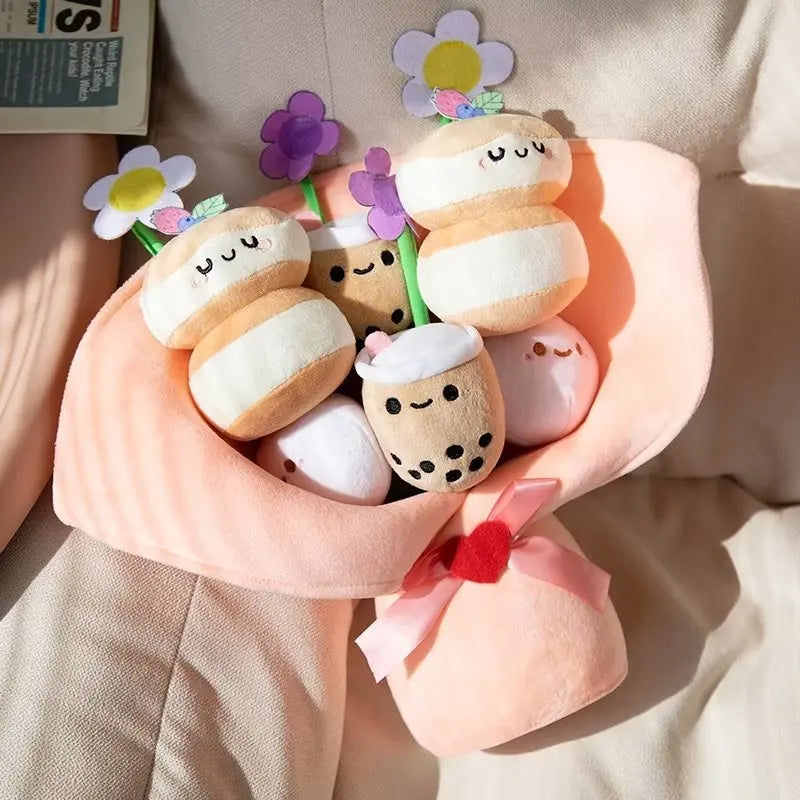 Kawaii Boba Flower Plush Toy Bouquet Bubble Tea Dolls Preserved Flowers Plushies Valentine's Day Graduation Gift Food - Tophatter Daily Deals