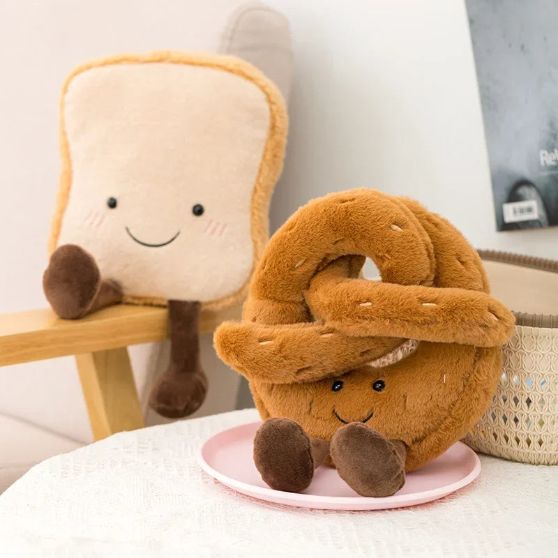 Pretzel Croissant Smiley Face Poached Egg Baguette Bread Plush Toy Food - Tophatter Daily Deals