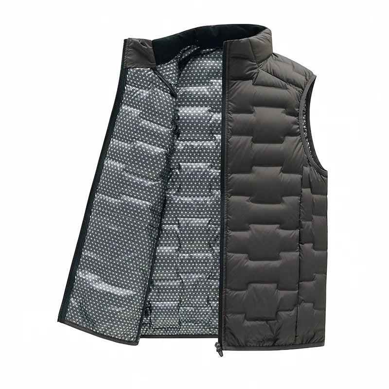 Warm Cozy Men’s Down Vest - Stand Collar, Duck Down, Winter Brown - Tophatter Daily Deals