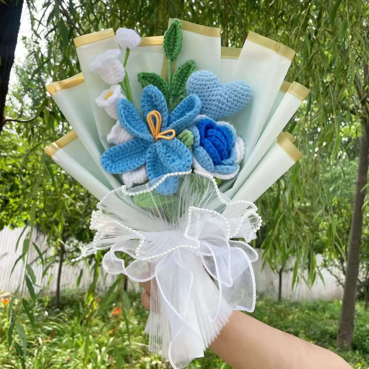 Crochet Knitted Plush Flowers Bouquet Blue Flowers - Tophatter Daily Deals
