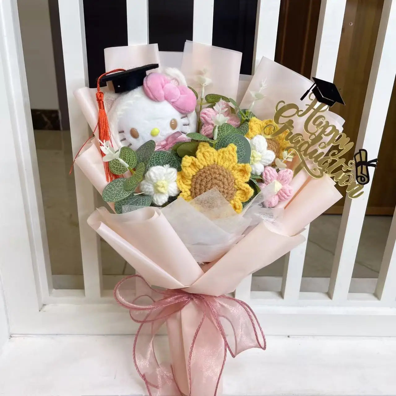 Sanrio Hello Kitty Plush Bouquet Flowers Pink Graduation Flowers - Tophatter Daily Deals