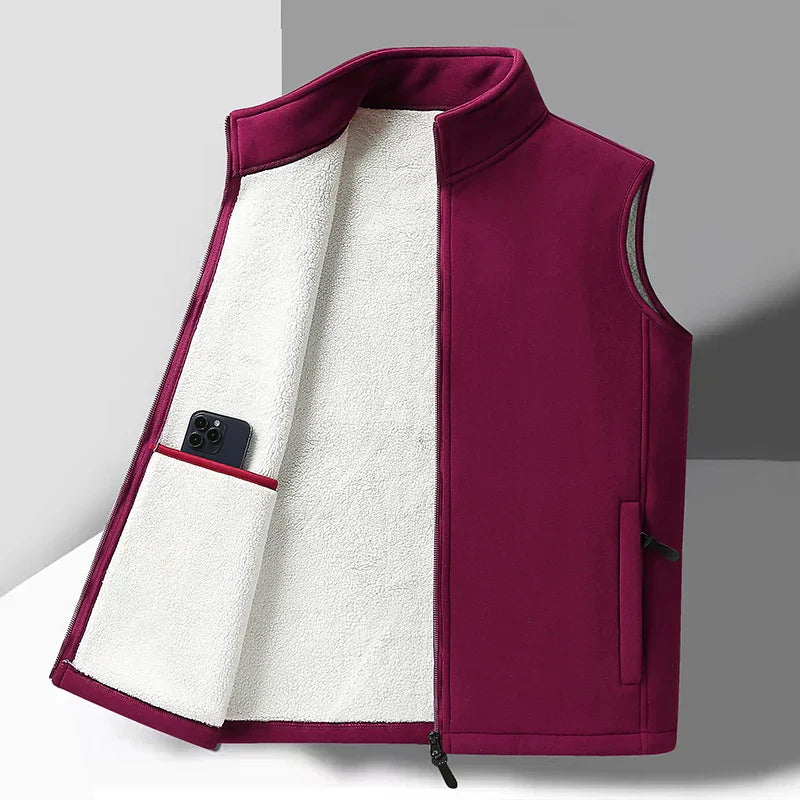 Warm Mens Fleece Vest - Sleeveless, Lamb Fleece, Winter Red - Tophatter Daily Deals