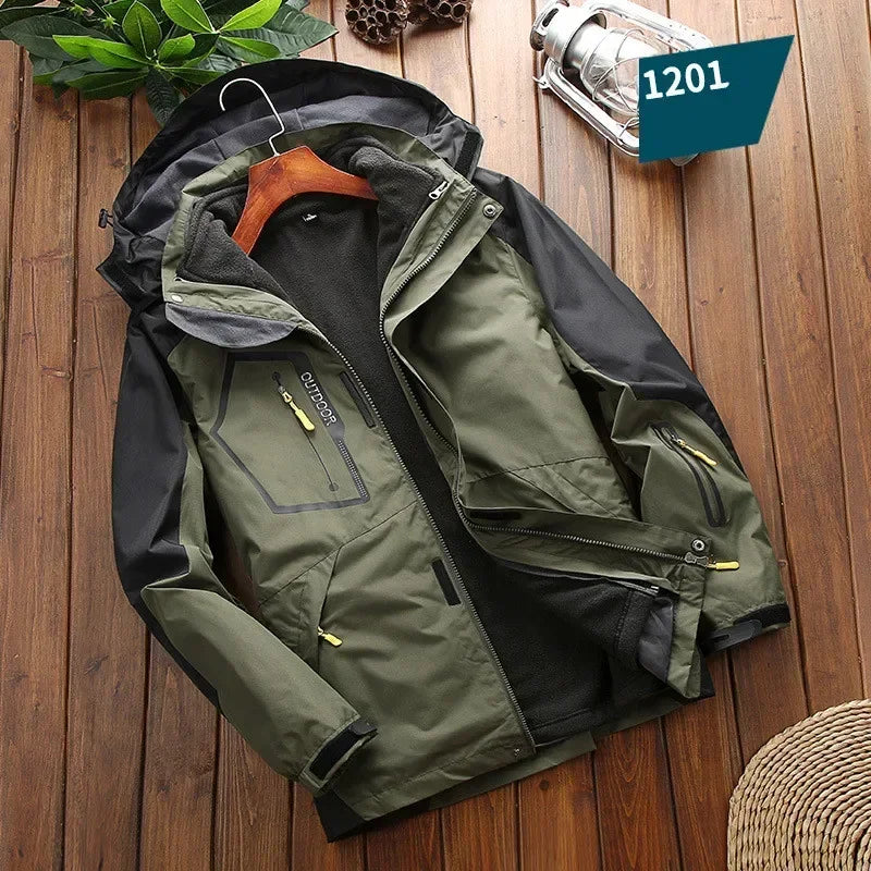 Waterproof Men's 2 In 1 Jacket - Softshell Fleece Hiking Army Green - Tophatter Daily Deals