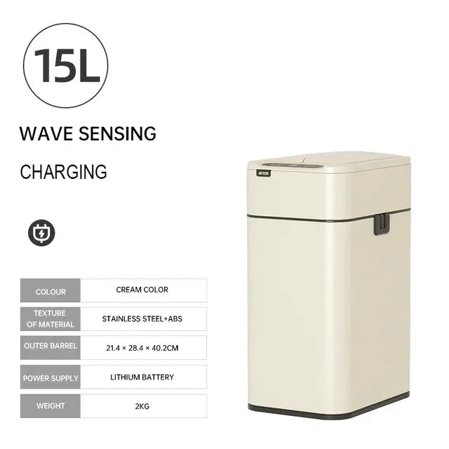 Trash Can 20L Stainless Steel Sensor Kitchen Bin Hands Free 15L Cream Rechargeable - Tophatter Daily Deals