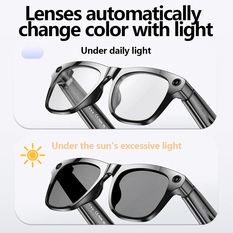 4K AI Smart Camera Glasses Photochromic Travel Handsfree - Tophatter Daily Deals