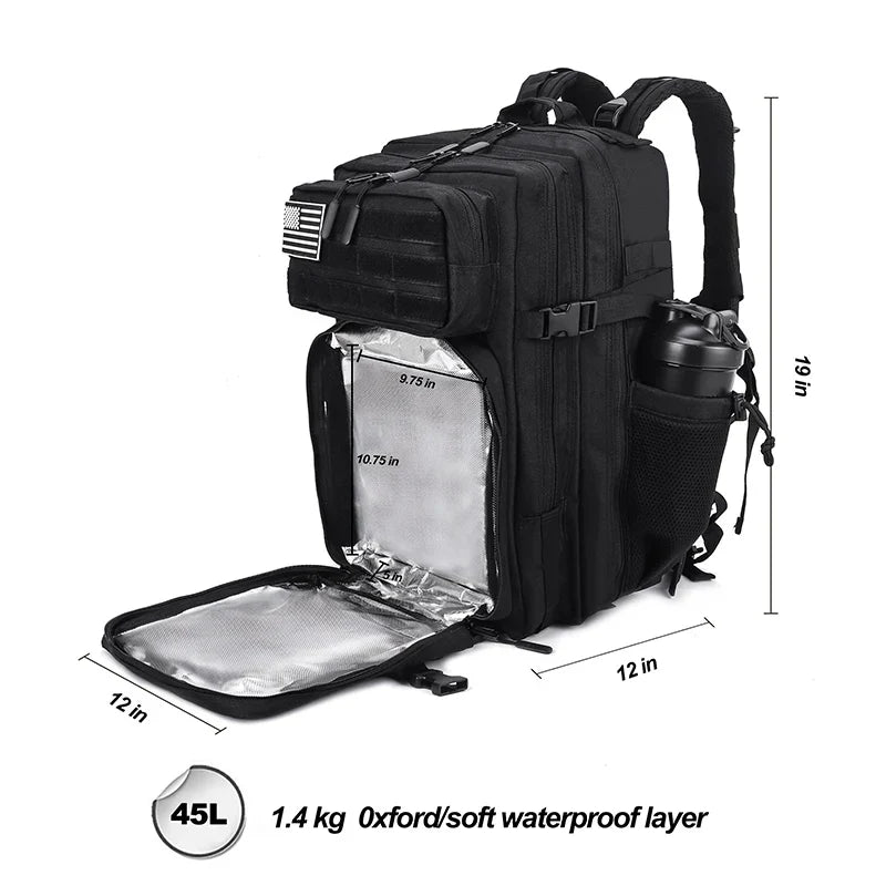 45L Tactical Backpack with Built-In Cooler Black Backpacks - Tophatter Daily Deals