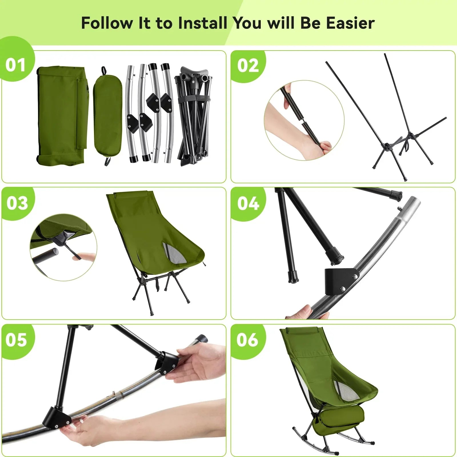 Foldable Camping Rocking Chair Green Camp Furniture - Tophatter Daily Deals