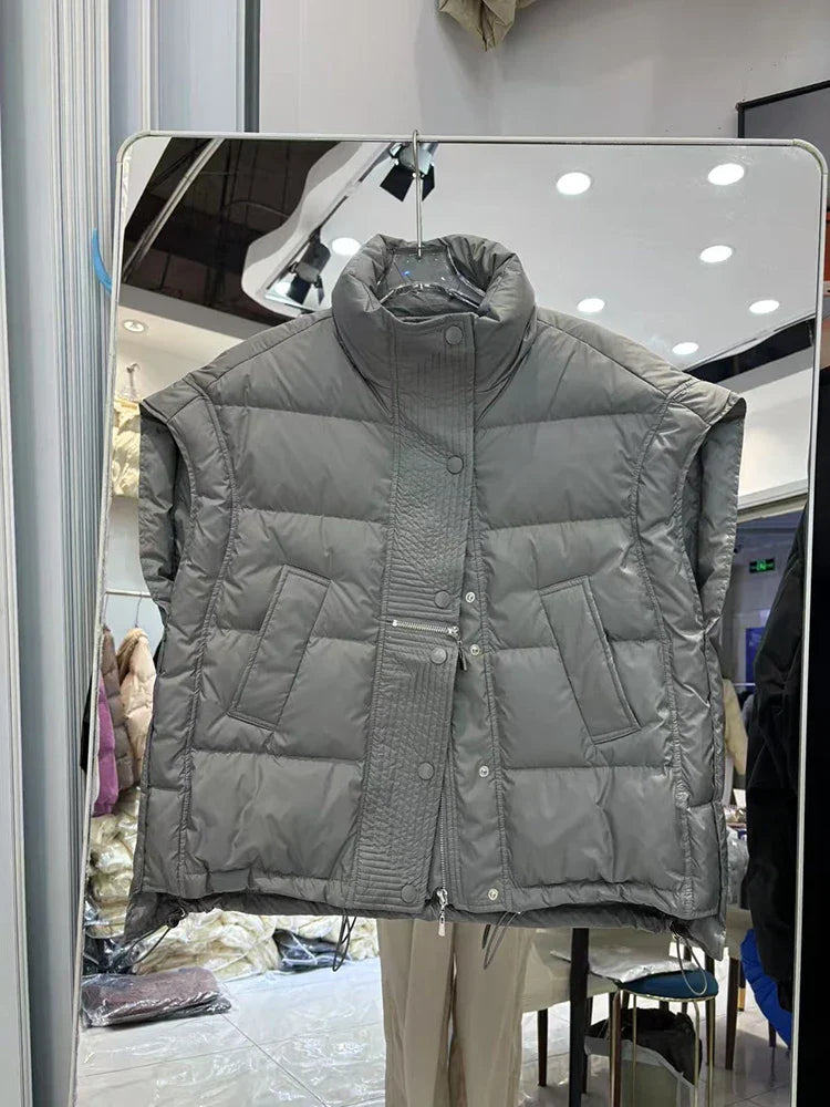 Insulating Women’s Down Vest - Cropped, Duck, Winter Gray - Tophatter Daily Deals