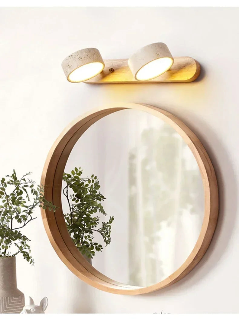 Japandi Wabi Sabi Round LED Wall Light With Mirror Bathroom - Tophatter Daily Deals