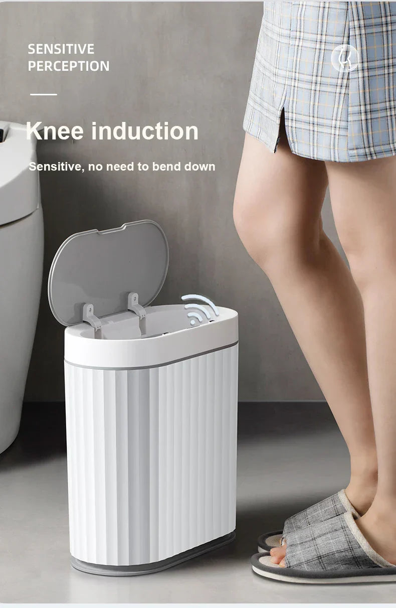Automatic Sensor Trash Can Narrow Roman Stripe Bathroom Bin - Tophatter Daily Deals