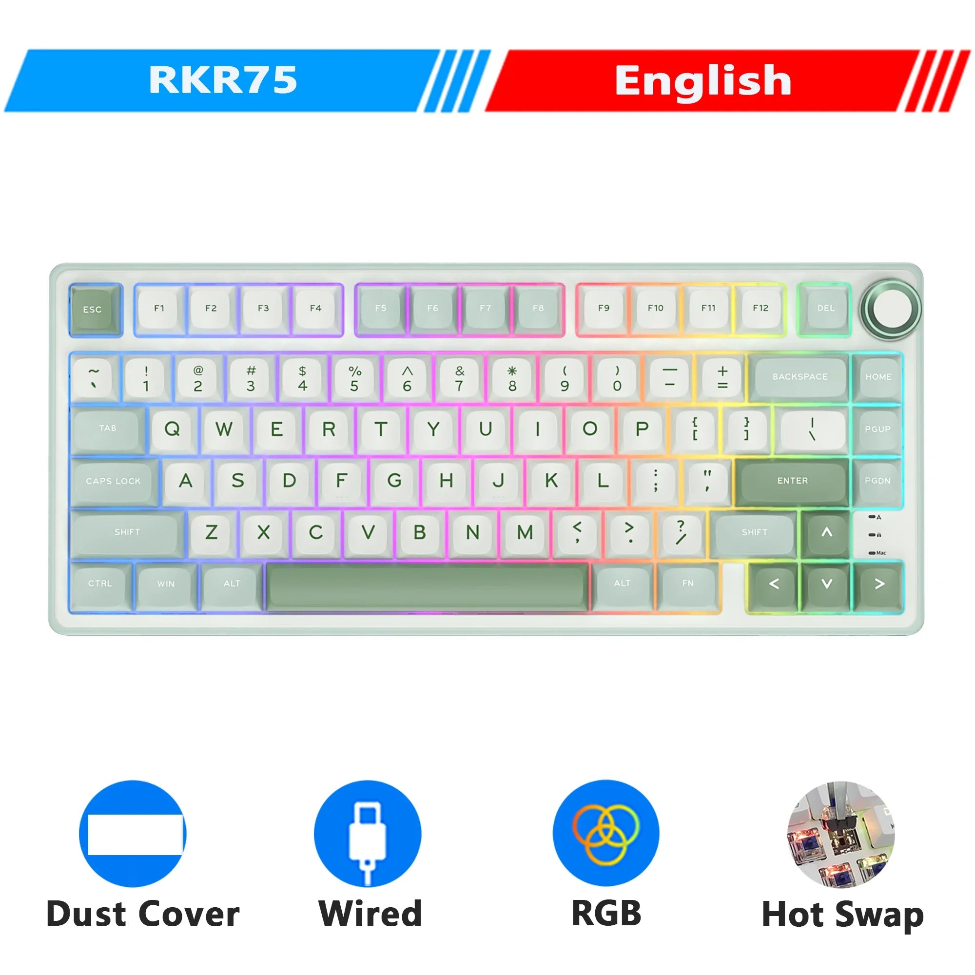 Mechanical Keyboard R75 Gasket 80Key RGB Hot Swap Spanish English SkyCyan - Tophatter Daily Deals
