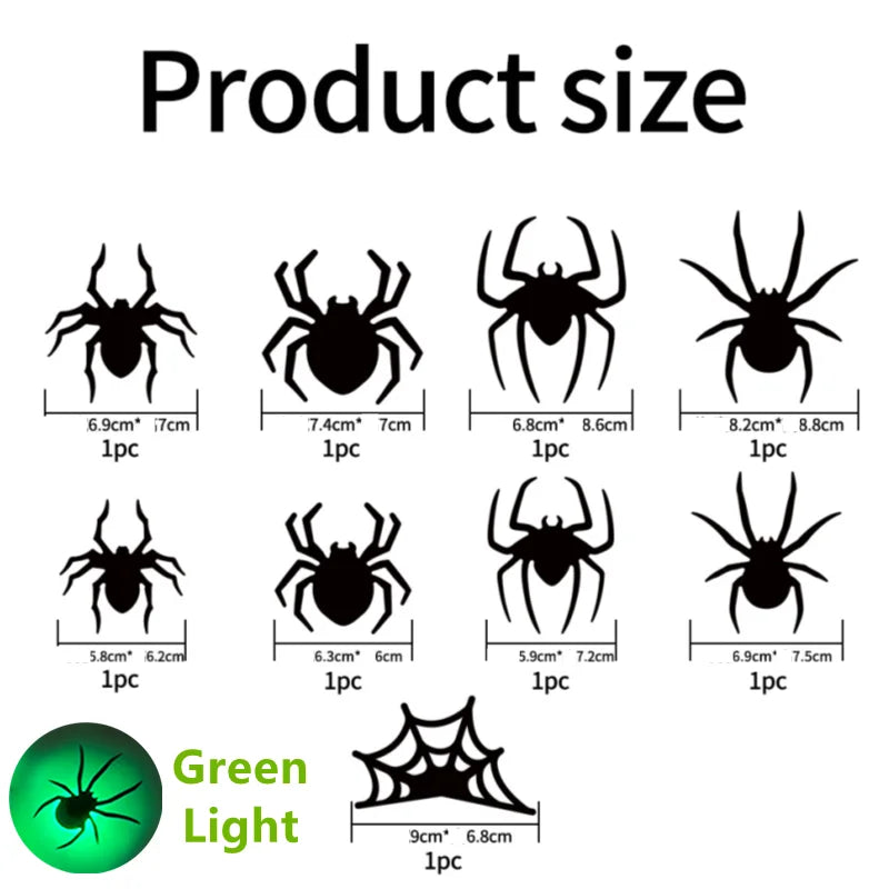LED Bat Wall Stickers Green 3D Halloween Decor 2025 Green Spider 9Pcs - Tophatter Daily Deals