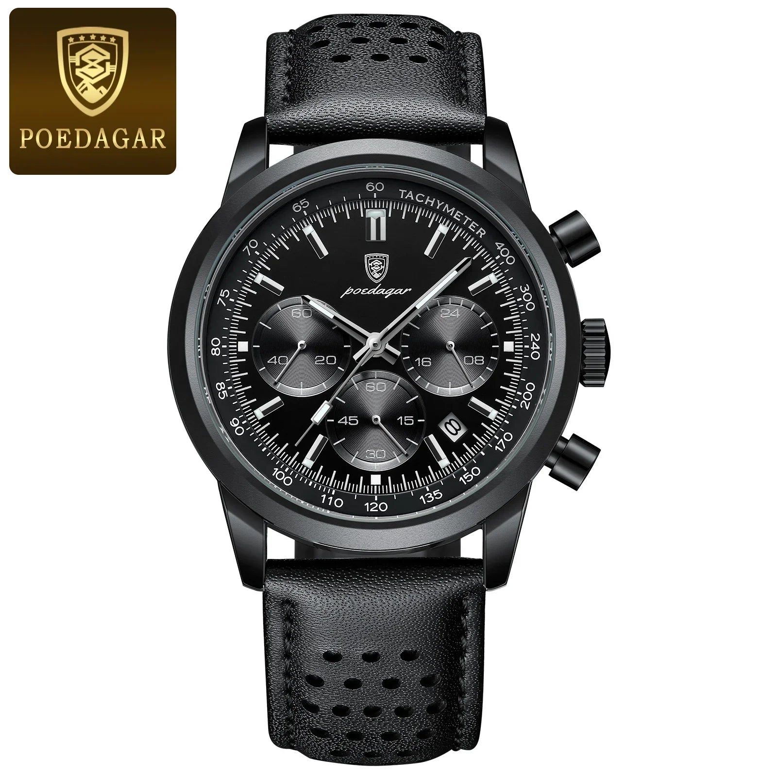 Quartz Watch Leather Chronograph Military Style 2025 921 Black Black - Tophatter Daily Deals