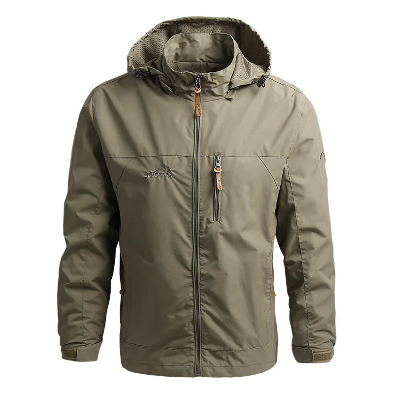 Waterproof Mens Tactical Jacket - Hooded, Lightweight Khaki - Tophatter Daily Deals