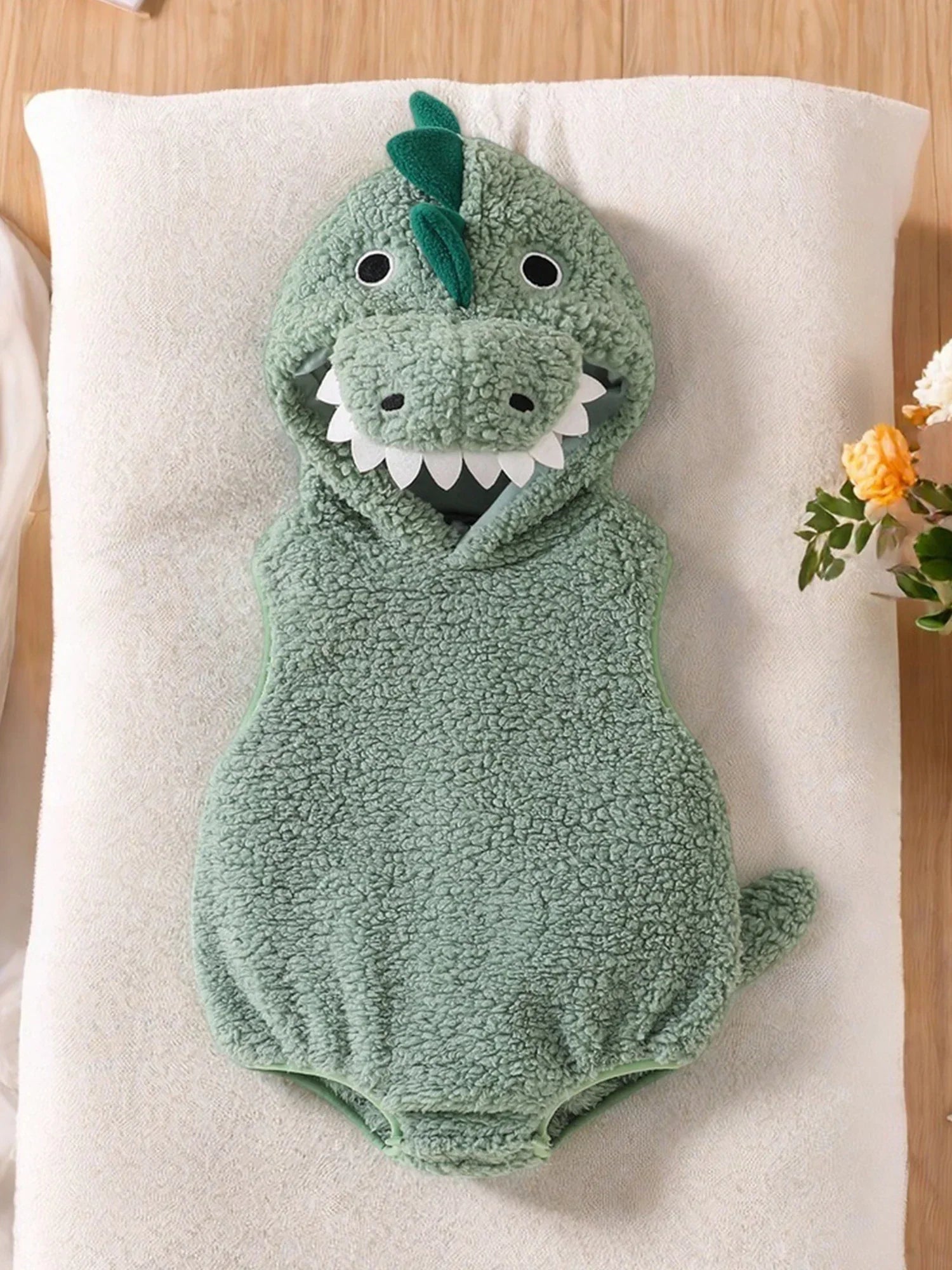 Baby Dinosaur Halloween Romper Plush Hooded Sleeveless - Tophatter Daily Deals