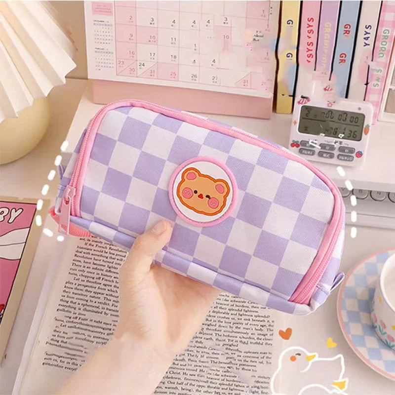 Kawaii Checkerboard Pencil Case Large Capacity Animals - Tophatter Daily Deals
