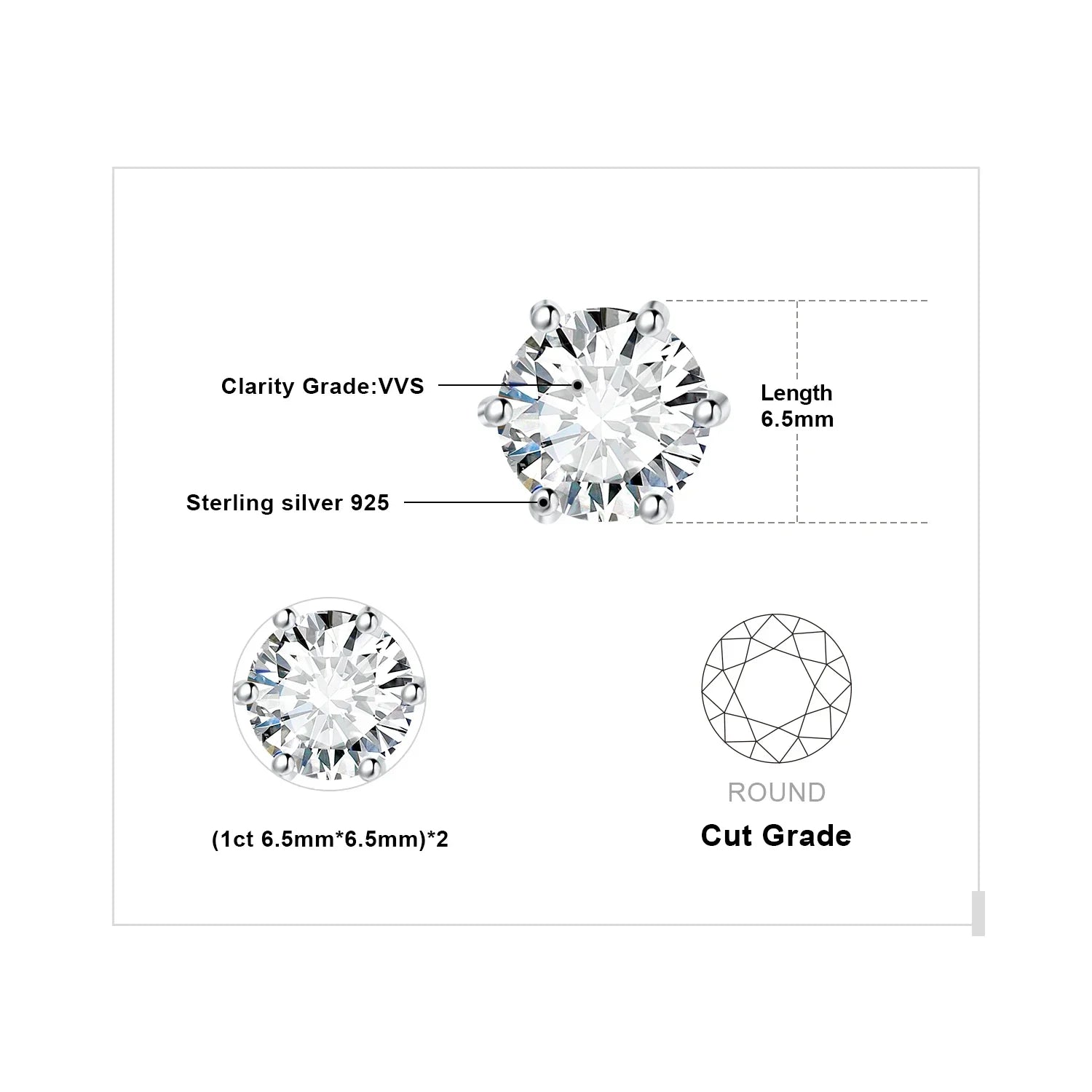 Earrings Stud Round 5A Zirconia Silver for Women (Silver) Apparel & Accessories > Jewelry > Earrings - Tophatter Daily Deals