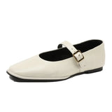 Supportive Women Mary Jane Flats - Square Toe, Leather Beige - Tophatter Daily Deals