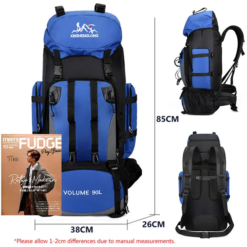 90L Waterproof Camping Backpack with Cover Blue Backpacks - Tophatter Daily Deals