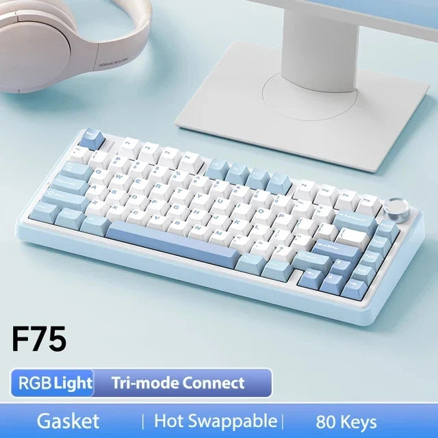 AULA F75 Compact 75 Percent Mechanical Gaming Keyboard RGB Sea Salt Blue - Tophatter Daily Deals